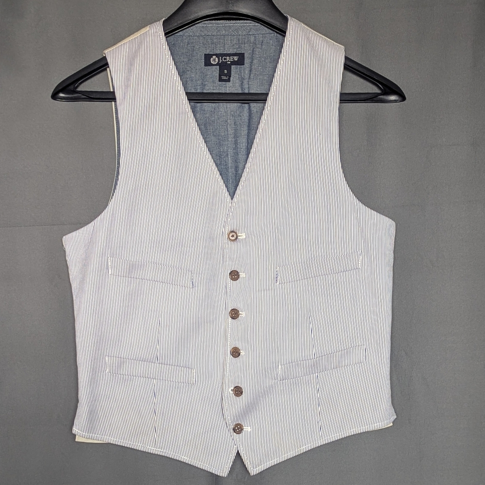 J. Crew Striped Seersucker Vest in Light Blue and White